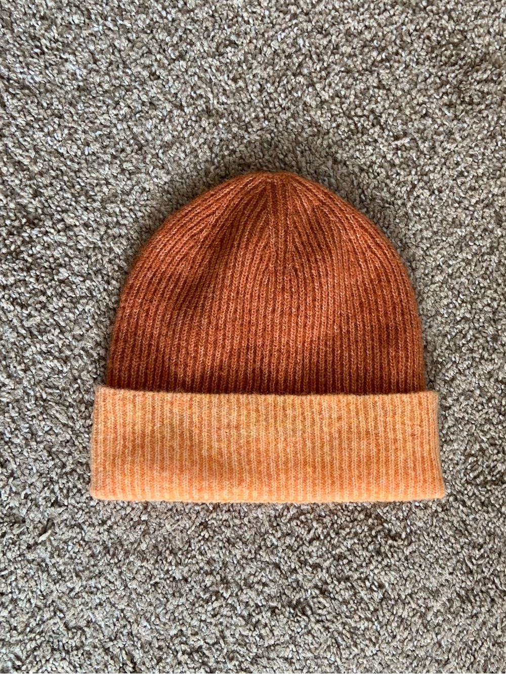 Like New ANTHROPOLOGIE Colorblock Ribbed Hipster Beanie Orange Cuffed One Size